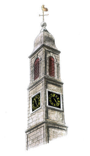 Drawing of Clock tower of Mearns Parish Church by Gerald Blaikie