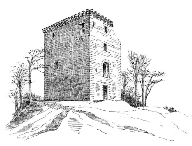 Sketch of Mearns Castle from the south-east
