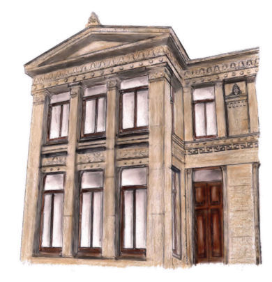 Drawing of Alexander Thomson's home at Moray Place, Glasgow, by Gerald Blaikie