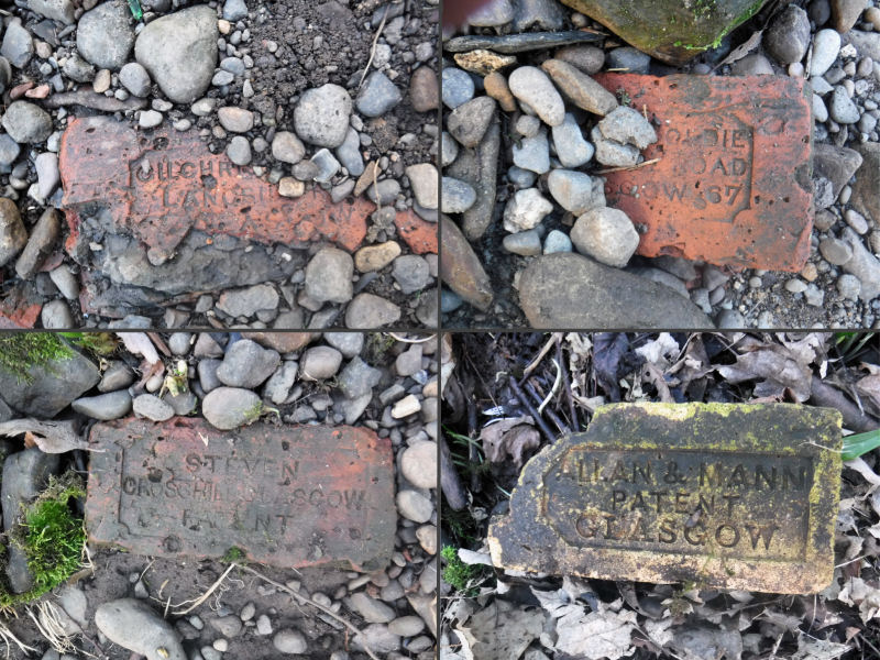 Collage of assorted bricks found around Netherlee Print and Dye Works