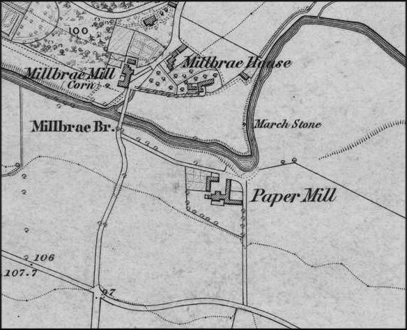 Map showing Newlands Paper Mill and White Cart Water near Millbrae Bridge c.1858