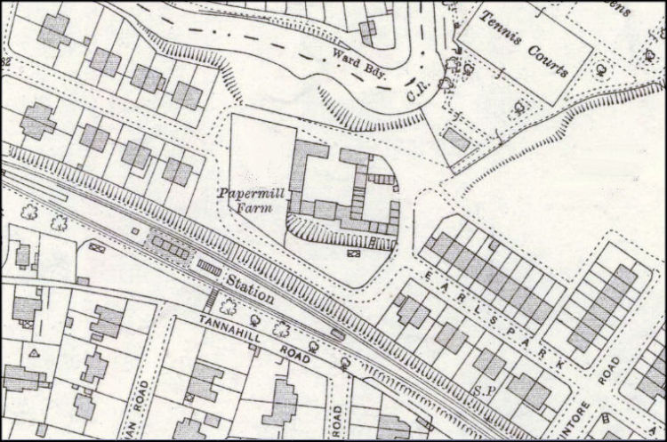 Map showing remains of Papermill Farm, surrounded by residential development of Newlands