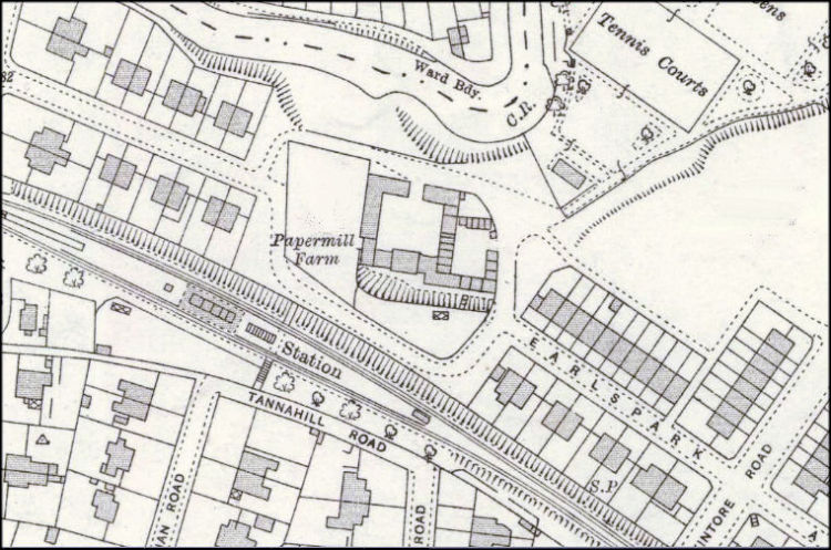 Map showing remains of Papermill Farm, surrounded by residential development of Newlands