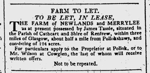 1850's map showing old parish boundary and Newlands House at corner of Newlands Road and Lubnaig Road