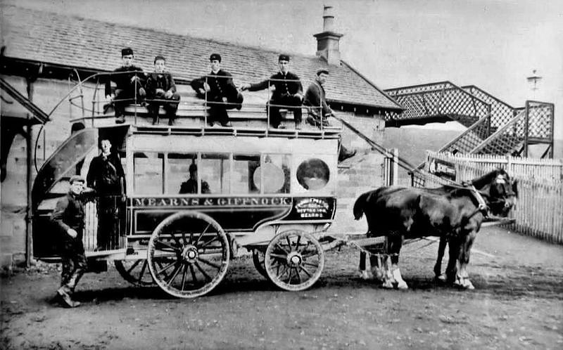 Horse bus at Giffnock Station operated by Thomas Porter, Newton Mearns Inn