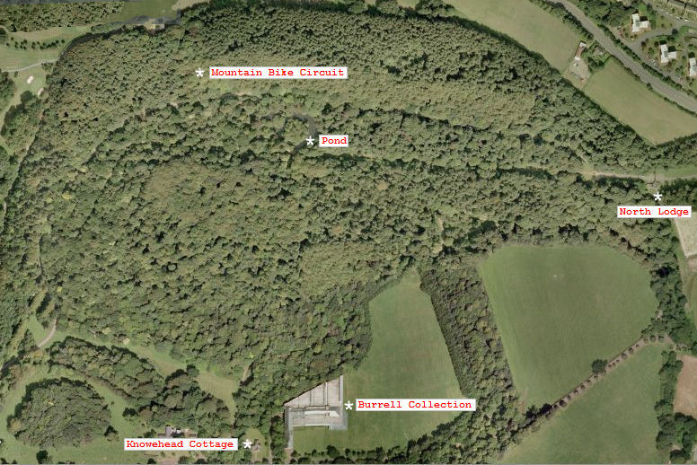Aerial photograph of North Wood and the Burrell Collection