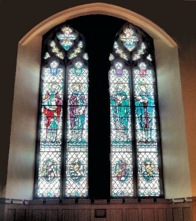 Stained glass portaits of the four evangelists at Orchardhill Church, Giffnock