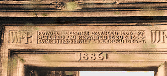 Inscription at Pollok Castle detailing the history of the structure