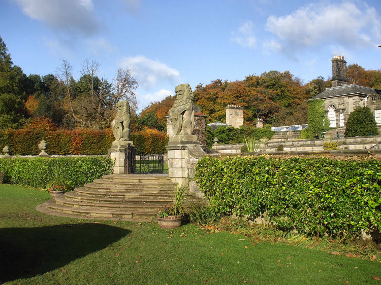 Lions guarding the gateway to Pollok House