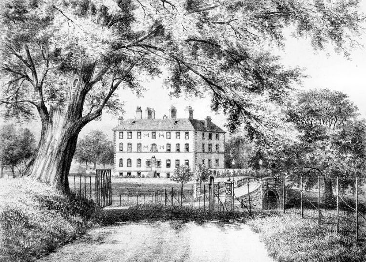 Engraving showing south fa�ade of Pollok House