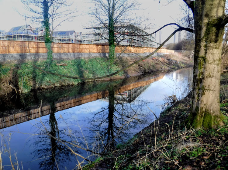 Riverside view of redevelopment at Pollokshaws, February 2019
