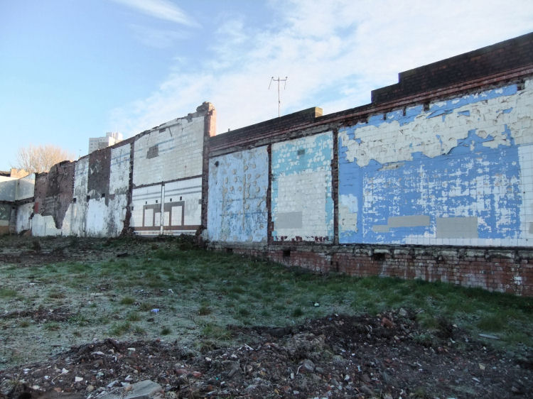 Remaining multi-coloured walls of Pollokshaws Baths