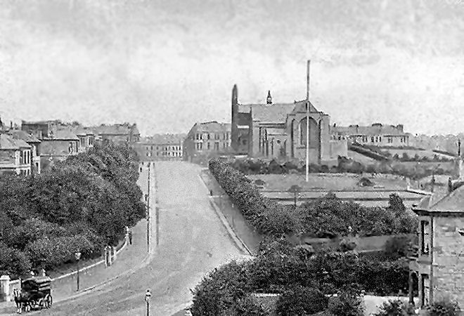 Old view of Glencairn Drive and Pollokshields Glencairn Church
