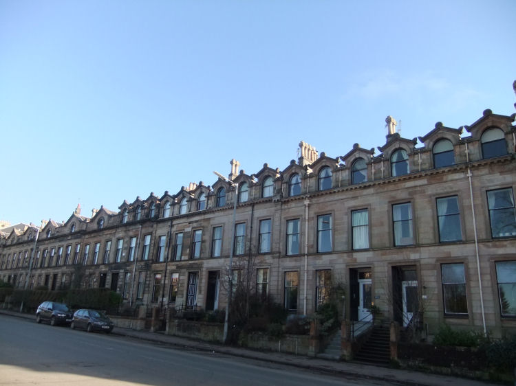Terraced houses on the eastern side of Shields Road, on the dividing line of the old burgh boundaries