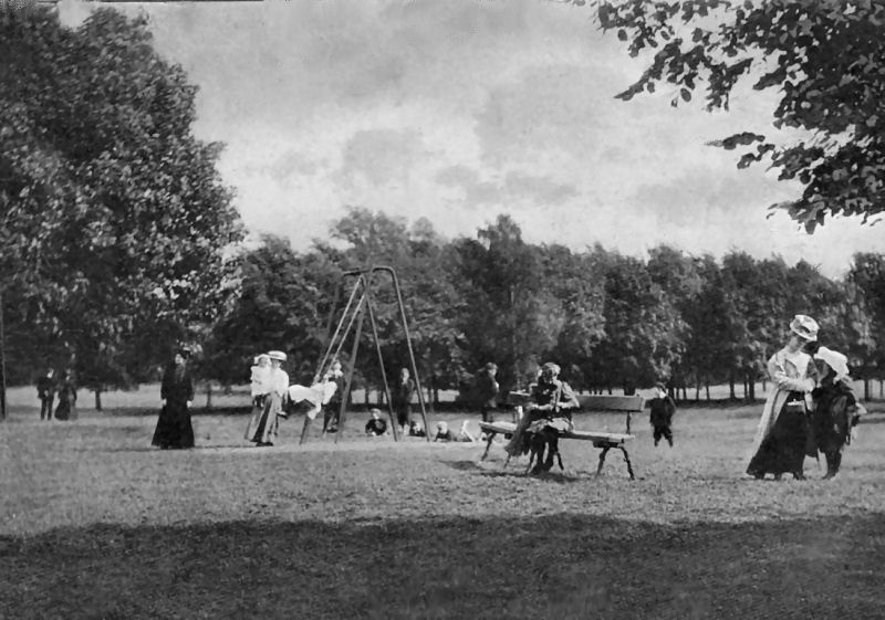 Edwardian view of children's play area at Rouken Glen Park
