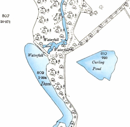 Map showing waterfalls at head of Rouken Glen
