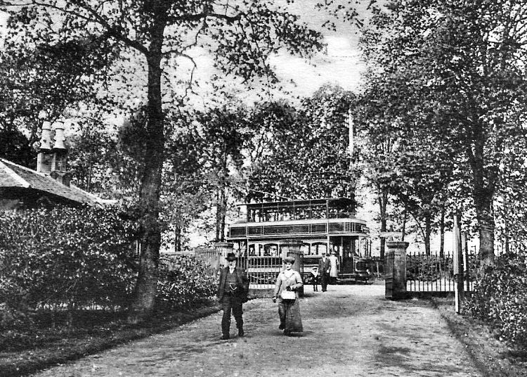 Tram at entrance to newly opened Rouken Glen Park