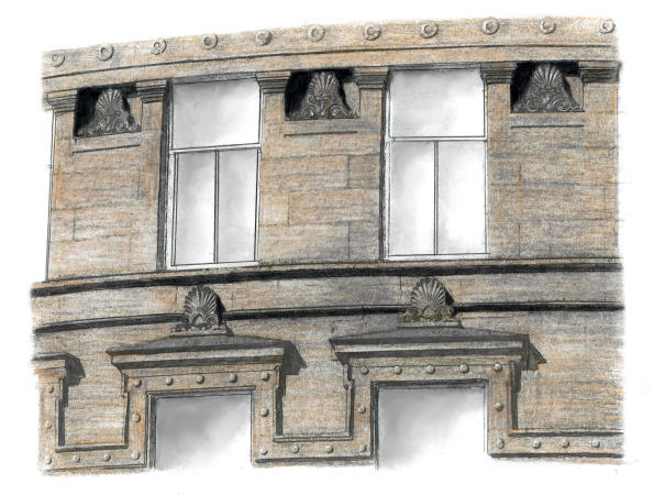 Drawing of architectural details at Salisbury Quadrant, Strathbungo, by Gerald Blaikie 