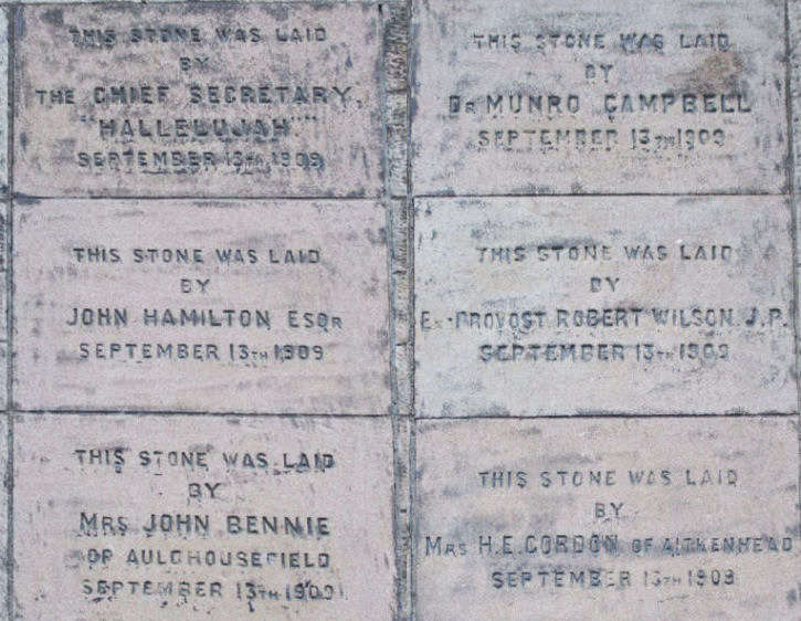 Collage of memorial stones from either side of entrance to Salvation Army Citadel, Pollokshaws
