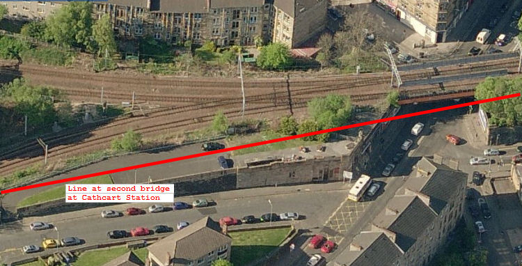 Aerial view of site of former railway bridge at Cathcart 