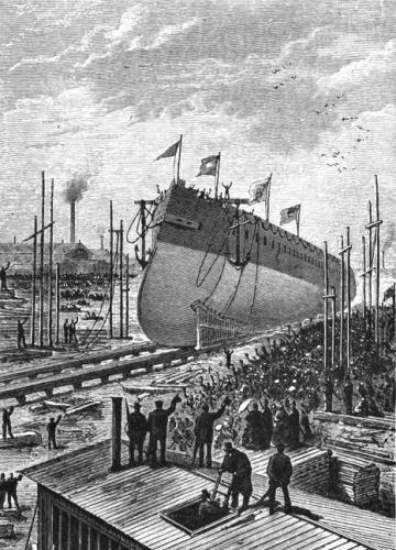 Launch of an iron ship at Napier's Shipyard in Govan, c.1861