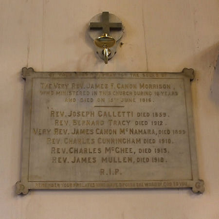 Plaque showing list of clergy at St Mary's from the foundation of the parish until 1918