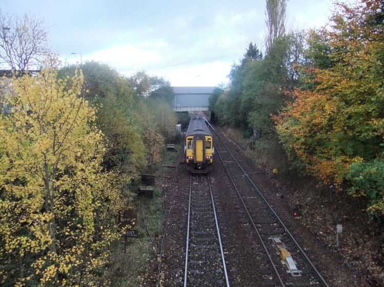 City bound deisel train passing site of former Strathbungo Station