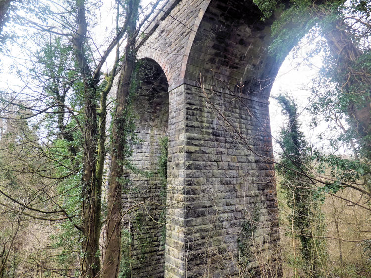 Close-up view of railway viaduct from pathway at Busby Glen 