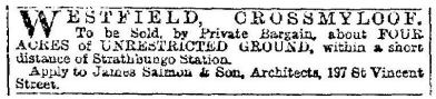 Extract re Westfield, Crossmyloof, from Glasgow Herald, 1st August 1881