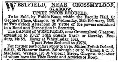 Extract re Westfield, Crossmyloof, from Glasgow Herald, 2nd February 1883