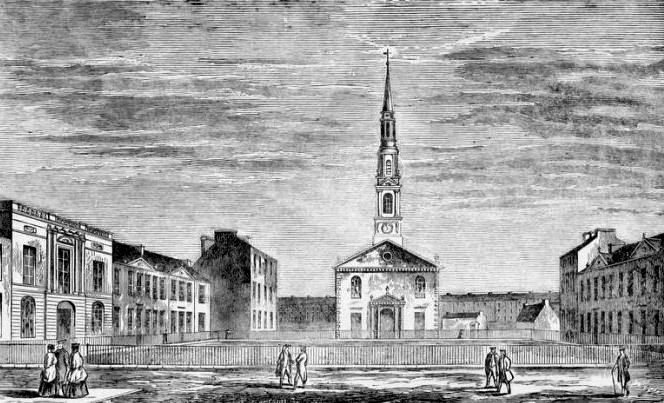 Engraving of St Enoch Square and Church