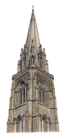 Drawing of tower of St Mary's Cathedral, Glasgow, architect George Gilbert Scott