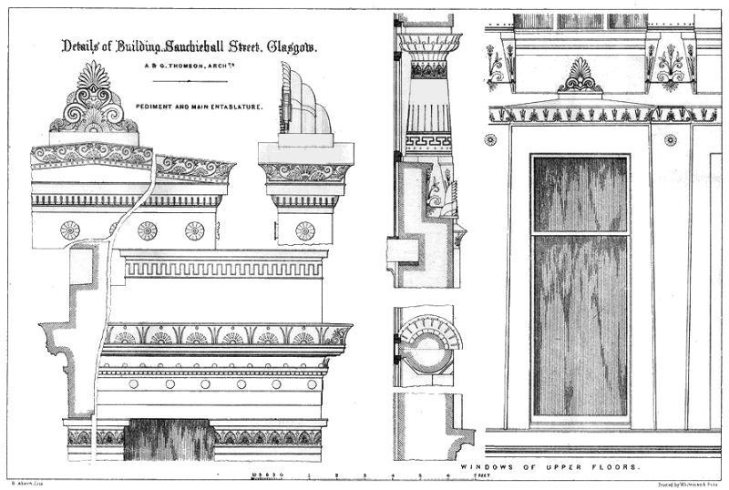 Architect's detailing for Grecian Chambers, Sauchiehall Street