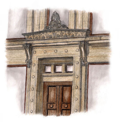 Drawing of door at Grecian Chambers, Glasgow