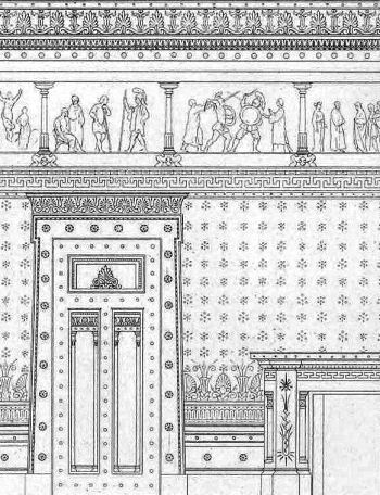 Architect's drawing of frieze and internal decoration at Holmwood House