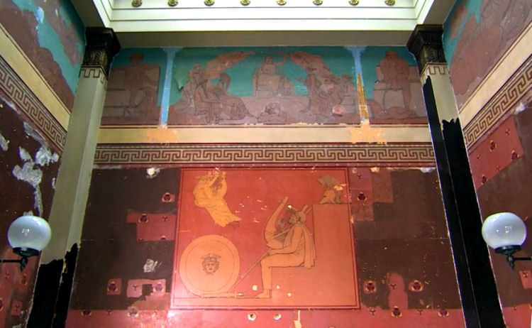 Wall decoration at Dining Room of Holmwood House before restoration