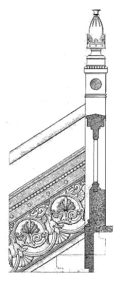 Architect's drawing of newel and stair rail at Holmwood House