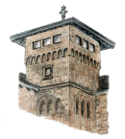 Drawing of stair tower at the Knowe, Pollokshields, by Gerald Blaikie