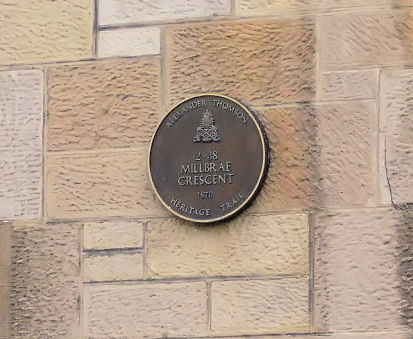 Alexander Thomson plaque at Millbrae Crescent