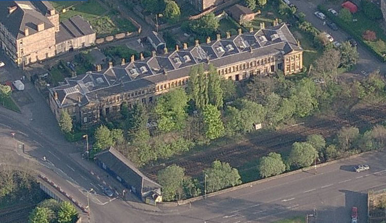 Birds eye view of Moray Place and former Strathbungo Station