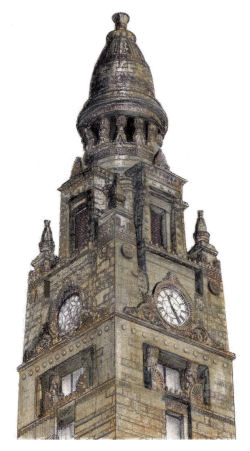 Drawing of tower at St Vincent Street Church, Glasgow