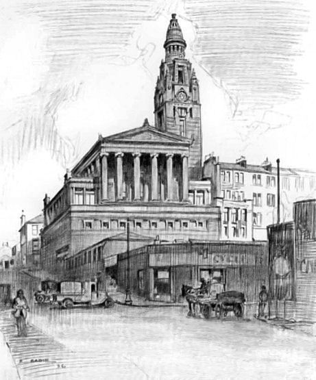 Pencil sketch of St Vincent Street Church, 1926