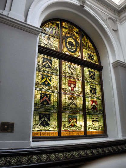 Stained glass window at Trades Hall