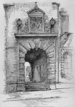 Sketch of doorway at Pearce Lodge, Glasgow University