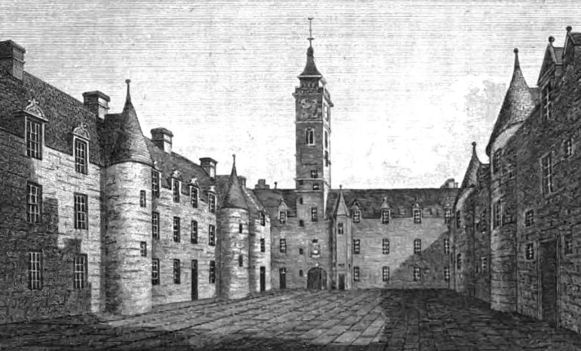 Engraving of inner courtyard of Glasgow University