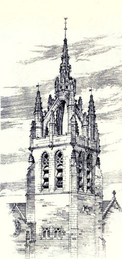 Drawing of tower of Kelvin Stevenson Memorial Church, 1900

