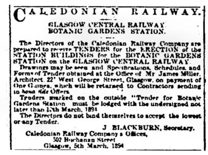 Notice from Glasgow Herald, 6 March 1894