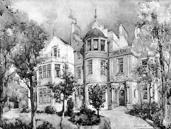Exhibition drawing of Elstow, Dowanhill, by architect Alexander Paterson, 1900
