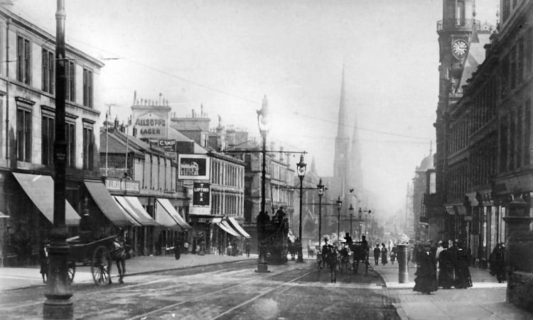 Foggy street scene at Cooper's corner, Great Western Road, Glasgow