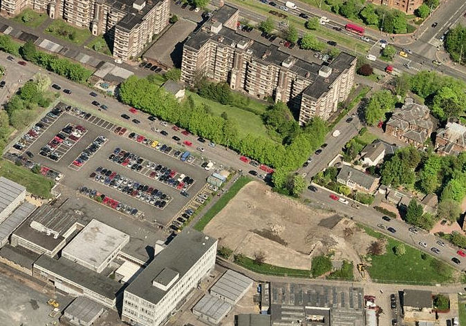 Aerial view of demolished site of Kiloran House at Anniesland College